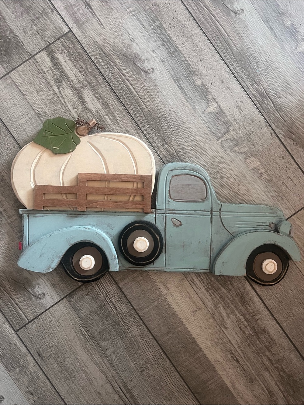 Primitives by Kathy Light Blue Truck with White Pumpkin Decor Sign